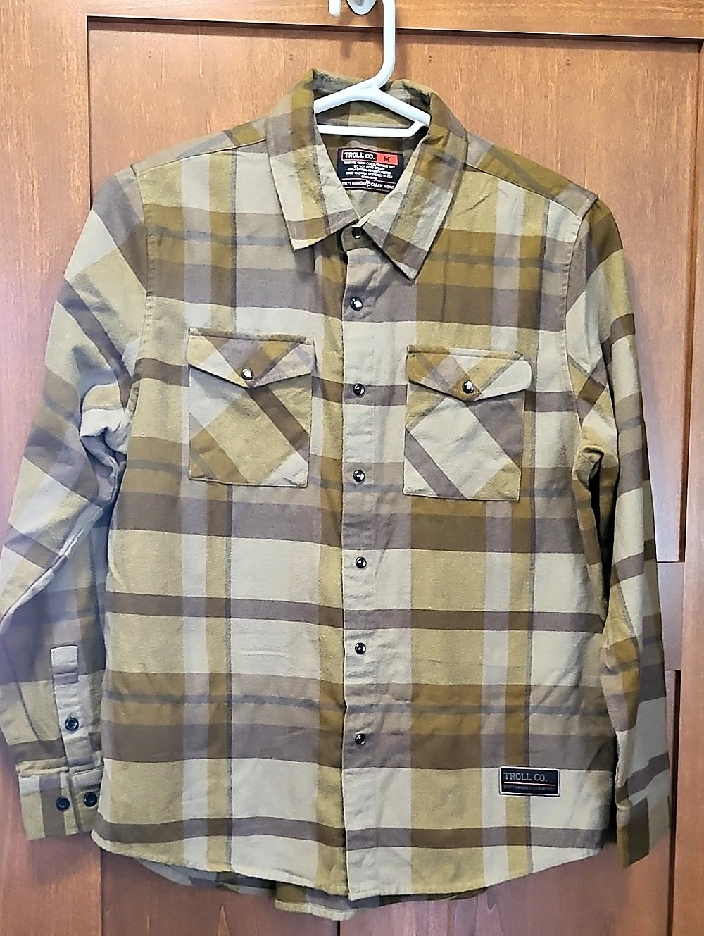 Troll Co. Jackson Plaid Print Long Sleeve Snap Flannel Shirt, SZ M